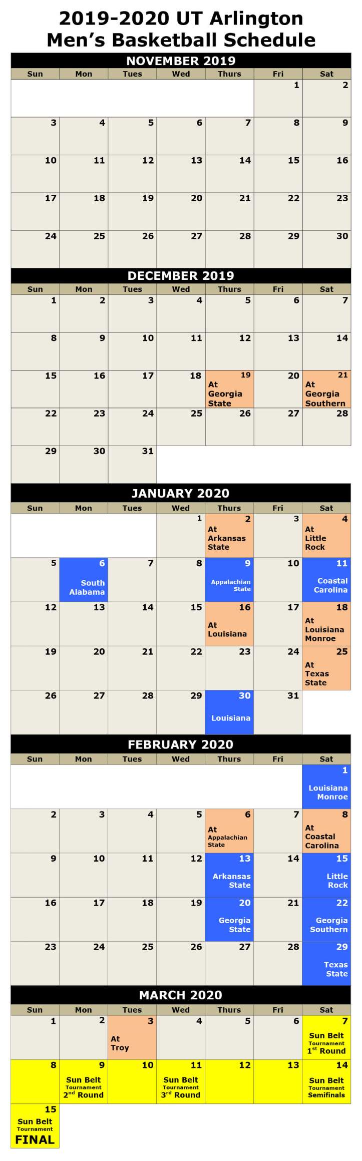 2019-2020 UT Arlington Men's Basketball Schedule_small